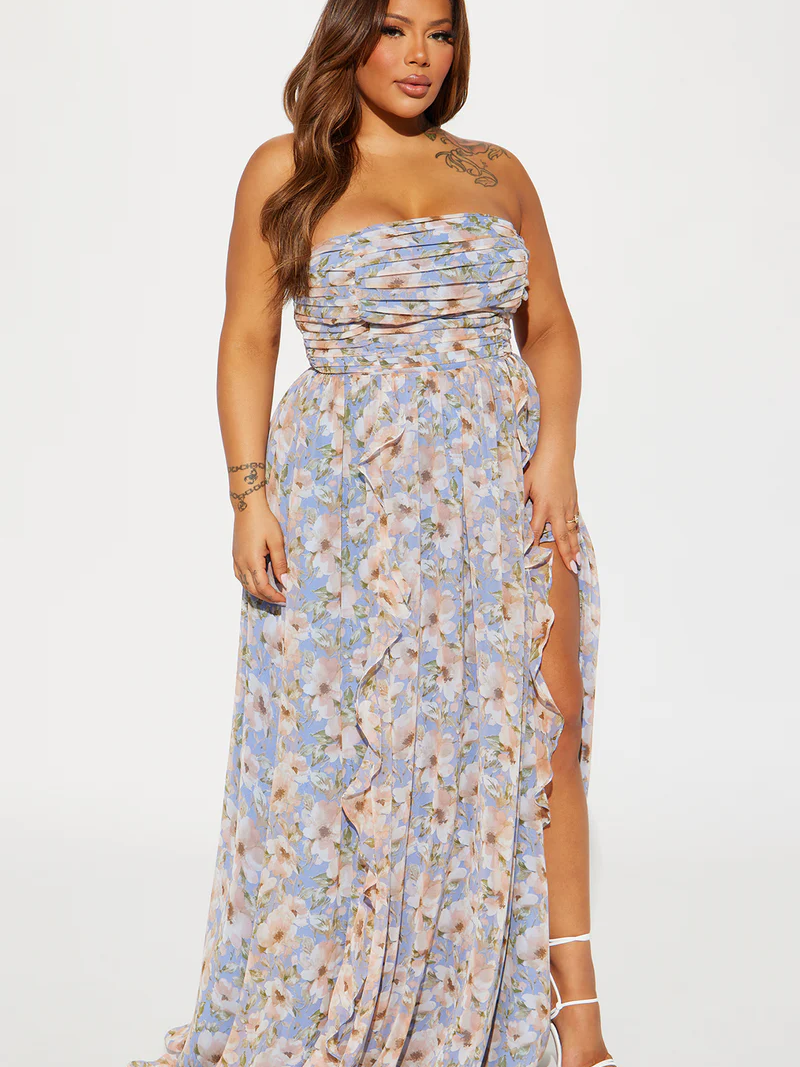 Sky Blossom Ruffle Gown