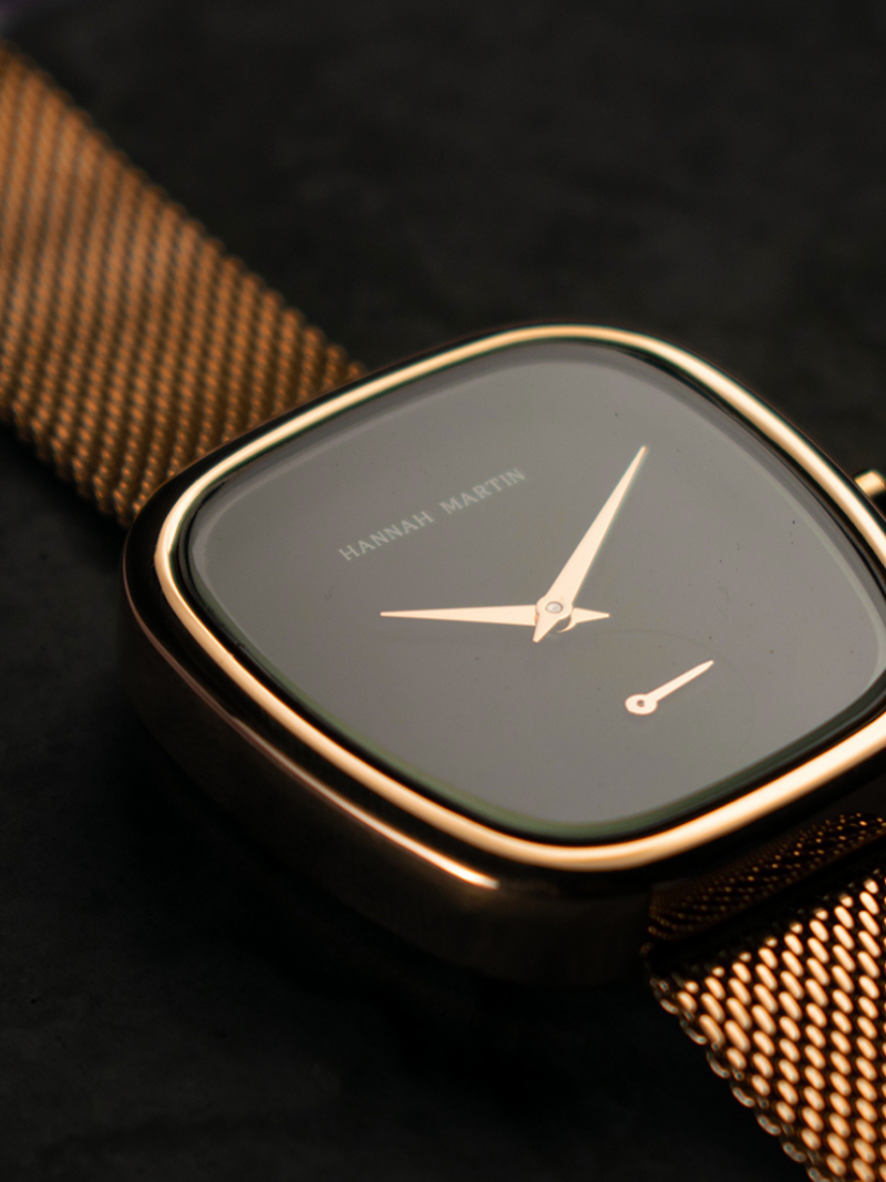 Hannah Martin Onyx Square Mesh Watch