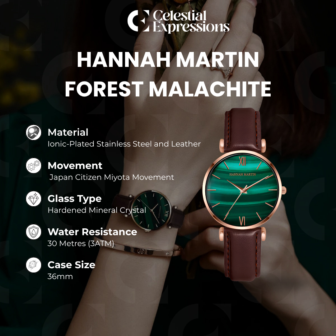 Hannah Martin Forest Malachite Rose Gold Watch - Image 3