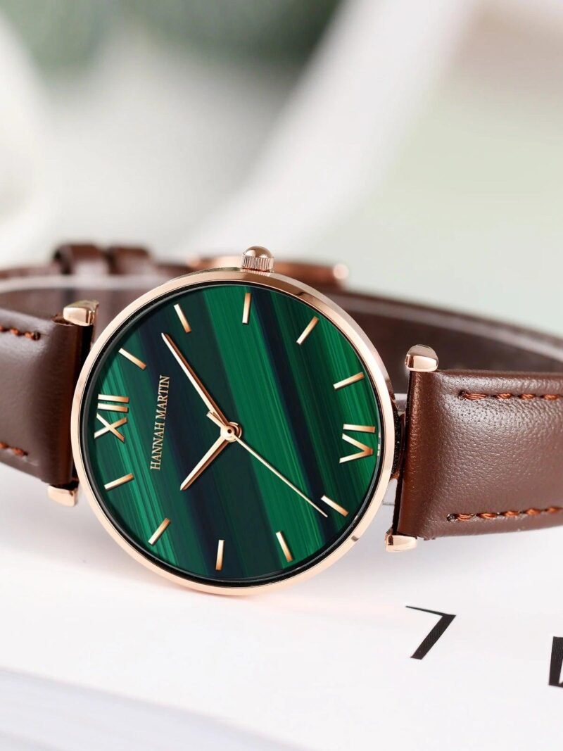Hannah Martin Forest Malachite Rose Gold Watch